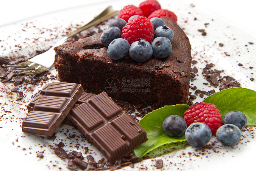 巧克力蛋糕 带鲜莓果甜点派对蛋糕育肥玫瑰花盘子巧克力水果磨砂糕点图片