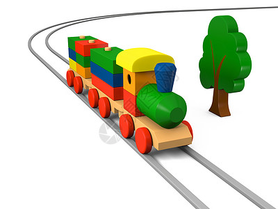木制玩具火车玩具儿童木头车厢幼儿园童年机车插图铁轨乐趣背景图片