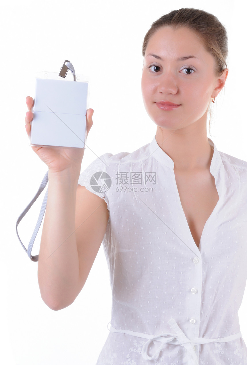 名卡预设女性成功空白衬衫快乐卡片人士商务电话卡白色图片