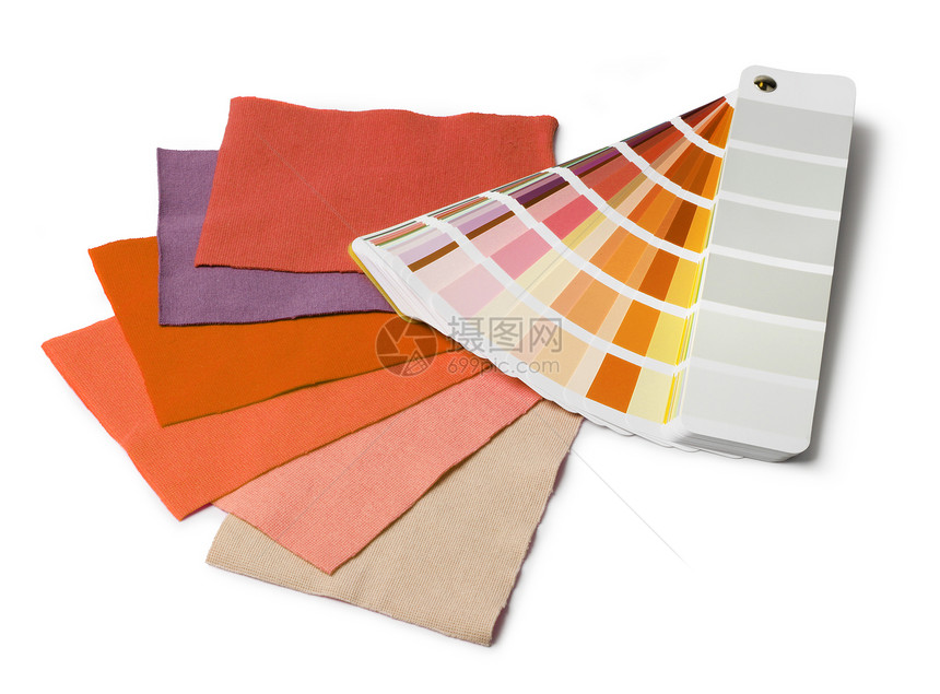 颜色和织布样本光谱装潢师收藏材料橙子织物红色调色板纺织品创造力图片