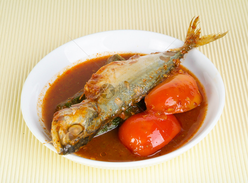 阿萨姆鱼酸辣口味白色蔬菜马来语文化盘子叻沙食物面条辣椒图片