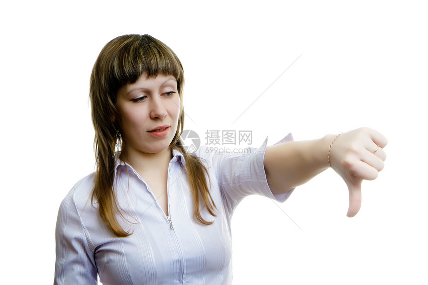 藐视法庭标志手指展示情感拇指青年手臂投票白色女性手势图片