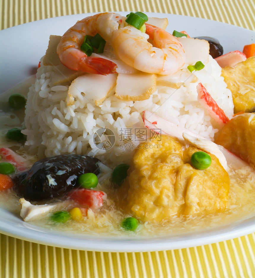 豆腐 海鲜和蔬菜 Stir Fried 蒸米油炸发芽午餐蒸汽摄影食物图片