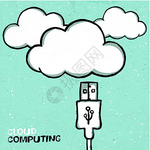 电脑usb充电云计算概念图解 usb cabil和云图标设计图片