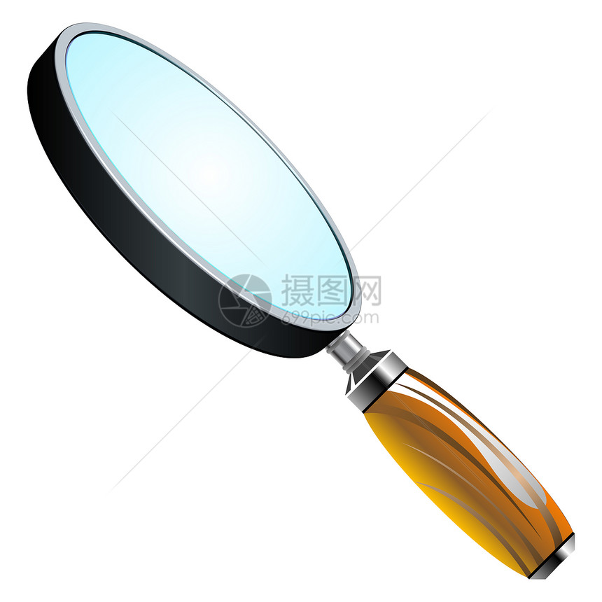 3d 放大镜玻璃调查检查犯罪物品白色插图镜片反射学习图片