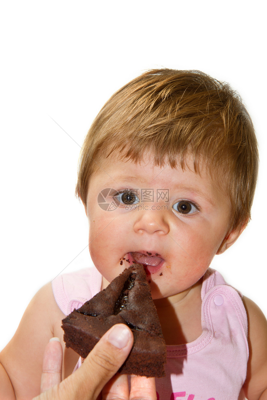婴儿吃蛋糕图片