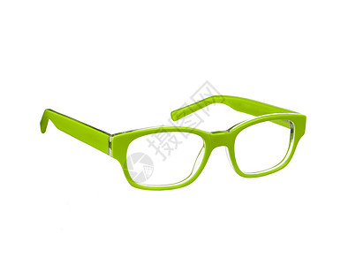 白上隔离的绿眼镜黑色医疗框架轮缘眼镜女性健康塑料白色眼睛背景图片