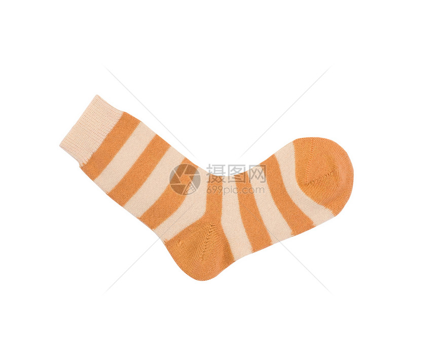 白底孤立的橙色条纹袜子衣服软管羊毛短袜黑色针织品服装白色纺织品橙子图片