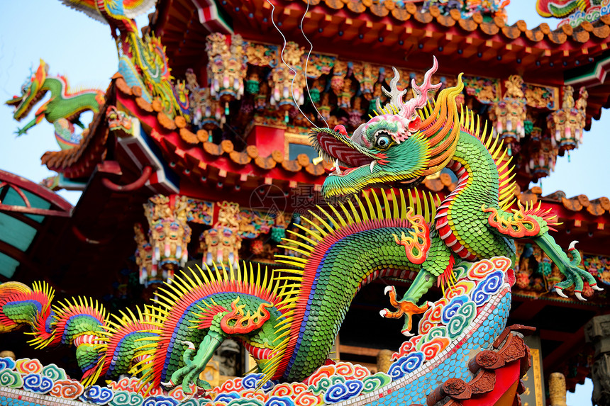 中国龙生物木头雕塑装饰品建筑学传统寺庙动物艺术警卫图片