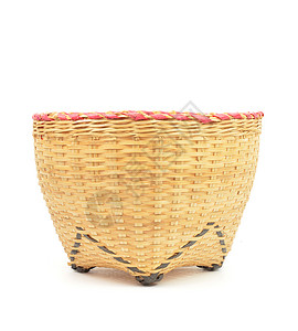 手工制作的竹篮子白色工艺编织柳条背景图片