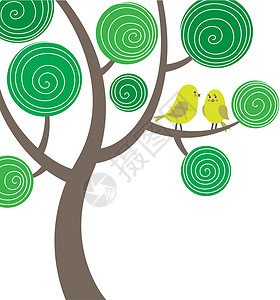 两只麻雀树上两只鸟的装饰成分插画