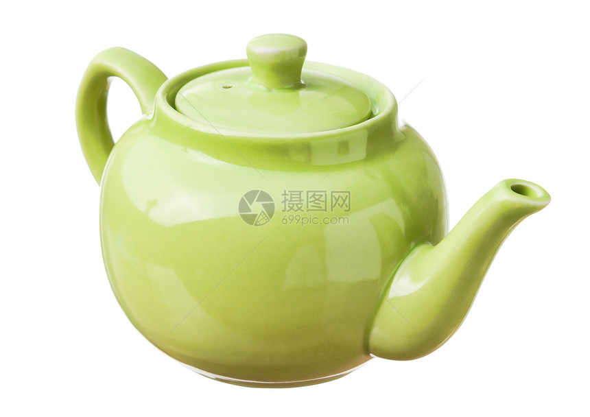 茶壶白色绿色图片