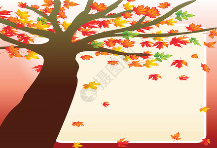 秋树背景风格装饰叶子草图铅笔画插图季节树干绘画落叶背景图片