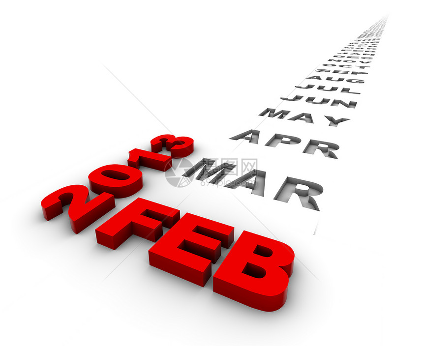 2013年2月文字一个字形状3d红色日期日历图片