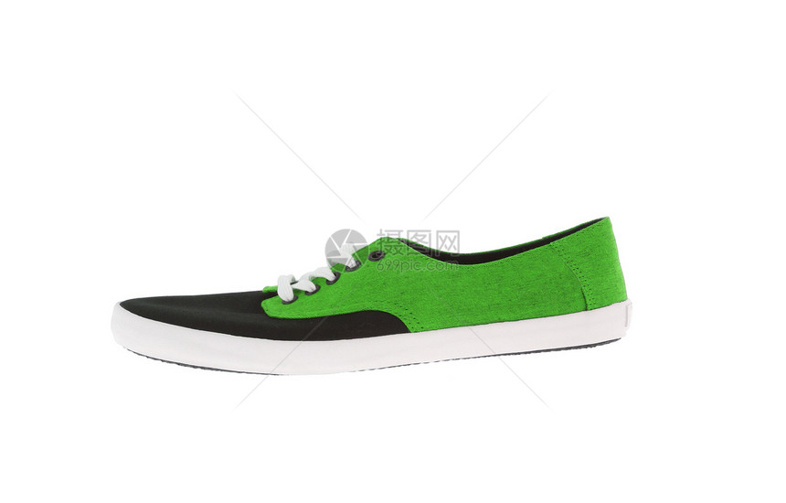 白上孤立的运动鞋橡皮鞋类白色跑步帆布训练绿色男人培训师靴子图片