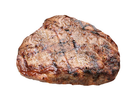 热热新鲜烤焦的无骨肋骨眼牛排 孤立在白色上背景图片