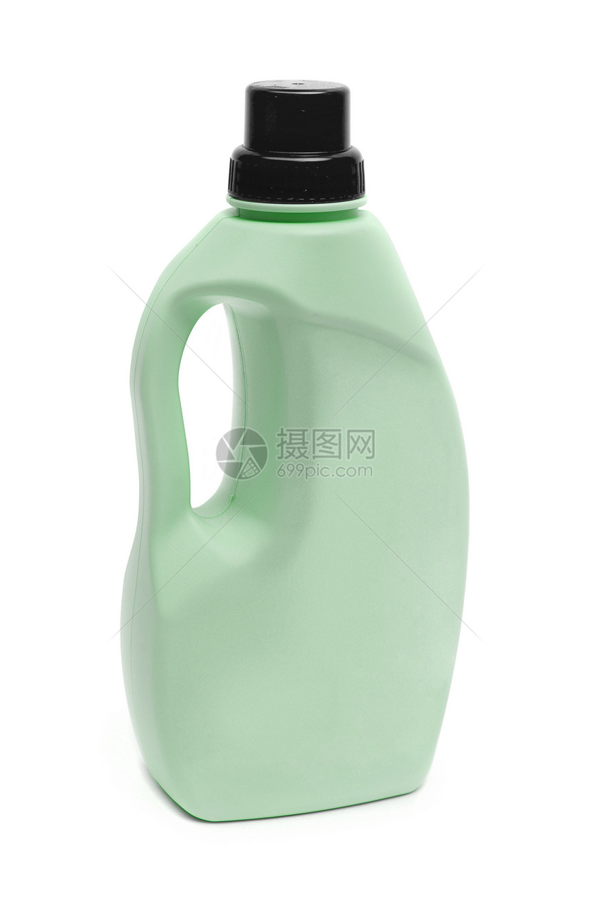在白色背景上隔离的绿色塑料瓶数洗碗工具防腐剂浴室家务液体化学品气泡产品肥皂图片