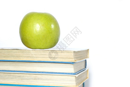 书本和苹果水果图书生活教育白色绿色生产学校背景图片