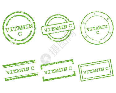 维生素C邮票销售插图商业按钮购物墨水绿色维生素贴纸打印背景图片
