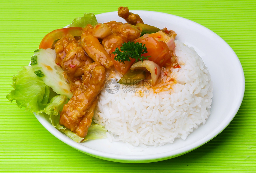 猪肉甜食和酸猪肉沙亚食物营养菠萝时间美食胡椒午餐菜单筷子吃饭橙子图片
