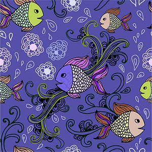 彩色海洋鱼类抽象风格的鱼类模式设计图片
