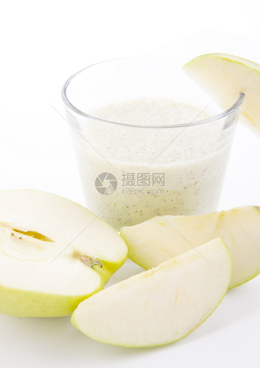 孤立的新鲜绿色苹果酸奶昔饮食液体水果牛奶营养早餐甜点酸奶节食健康图片