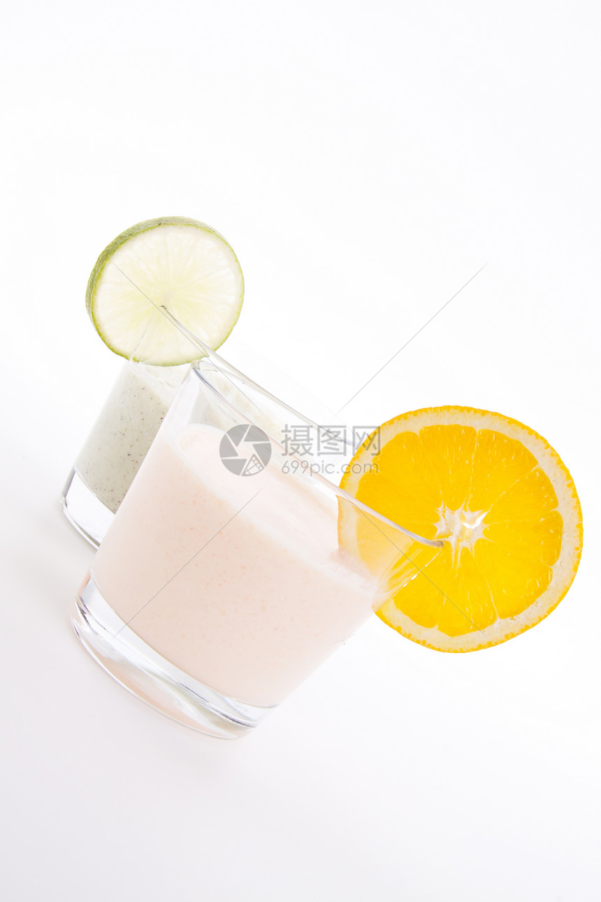 鲜新鲜美味的石灰和橙酸酸奶奶油饮食橙子水果健康奶制品液体热带牛奶营养产品图片