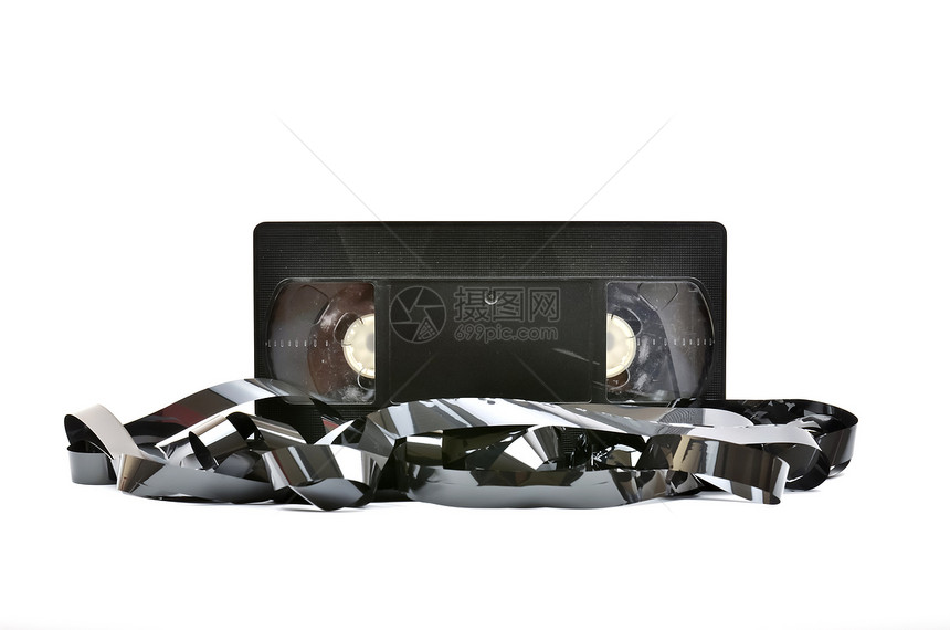 旧的Vhs视频磁带白色录音机裂缝灭绝格式塑料技术电影卷轴图片