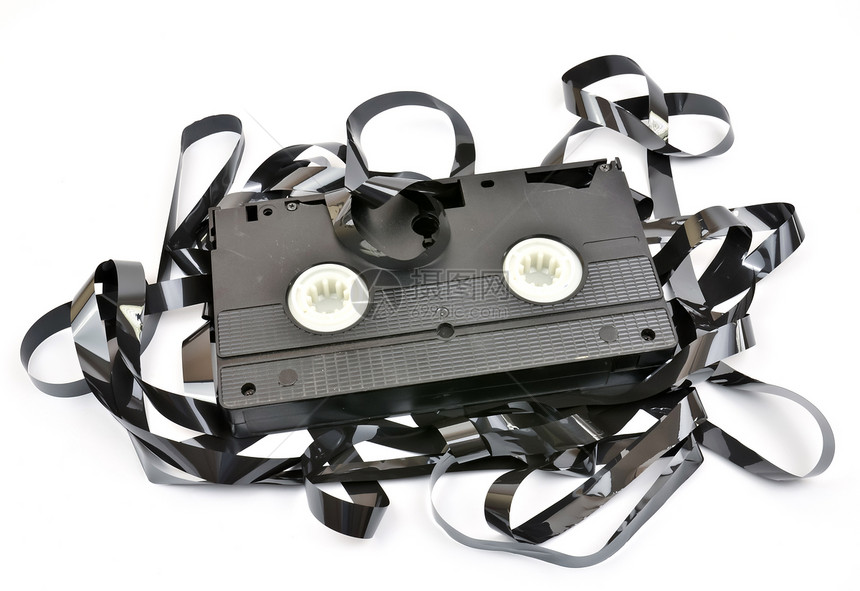旧的Vhs视频磁带灭绝格式卷轴白色录音机裂缝塑料技术电影图片