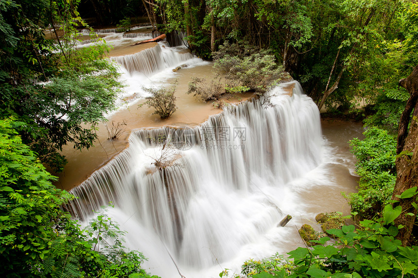 热带热带雨林瀑水森林冒险溪流运河全景叶子旅行水景气候飞溅图片