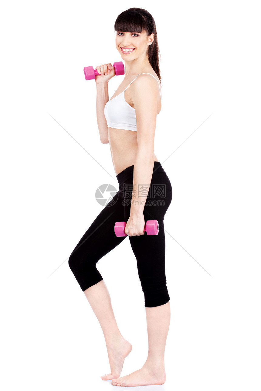 参加健身锻炼的妇女运动女孩黑发腹部女性重量腹肌假期运动员导师图片
