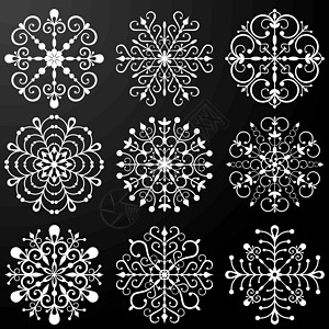 装饰性矢量雪花套装星星艺术薄片风格季节插图降雪装饰水晶雾凇背景图片