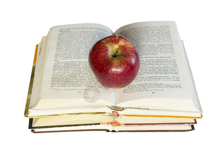 苹果和书本教育学习水果红色图书营养背景图片