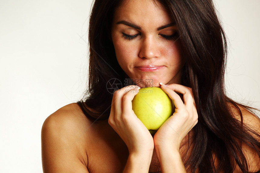 吃苹果卫生食物成人金发女郎营养饮食生活金发微笑水果图片