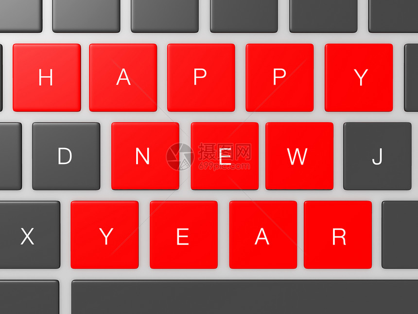 新年快乐键钥匙键盘电脑塑料红色按钮创造力水平日历黑色图片