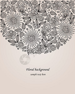 装饰花朵插图灰色叶子创造力蝴蝶线条植物卷曲漩涡黑色卡片背景图片