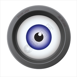 相机镜头内的眼睛手表控制蓝色监视白色镜片背景图片