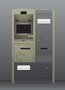 银行ATM机自动取款机现金电脑出纳员储蓄银行服务款机金融卡片信用插画