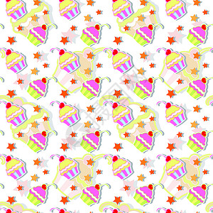 色彩多彩的 Cupcake 无缝无缝模式背景图片