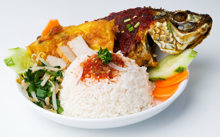 谷类食物和大米马拉西亚盘子国家饮食早餐萝卜传统美食文化食谱蒸汽图片