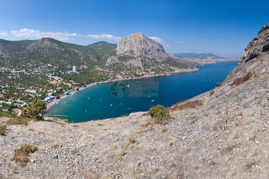 Sudak海滩 黑海 乌克兰 黑海天空全景悬崖岩石蓝色支撑石头旅行海岸天线图片