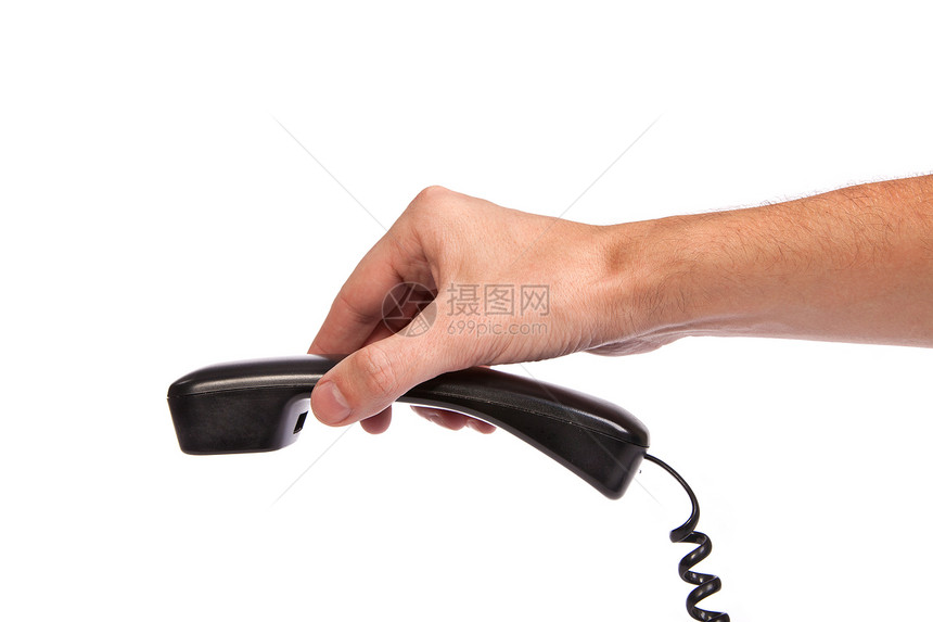 握着旧黑电话管的手电讯铃声男性手指服务男人技术电缆说话耳机图片