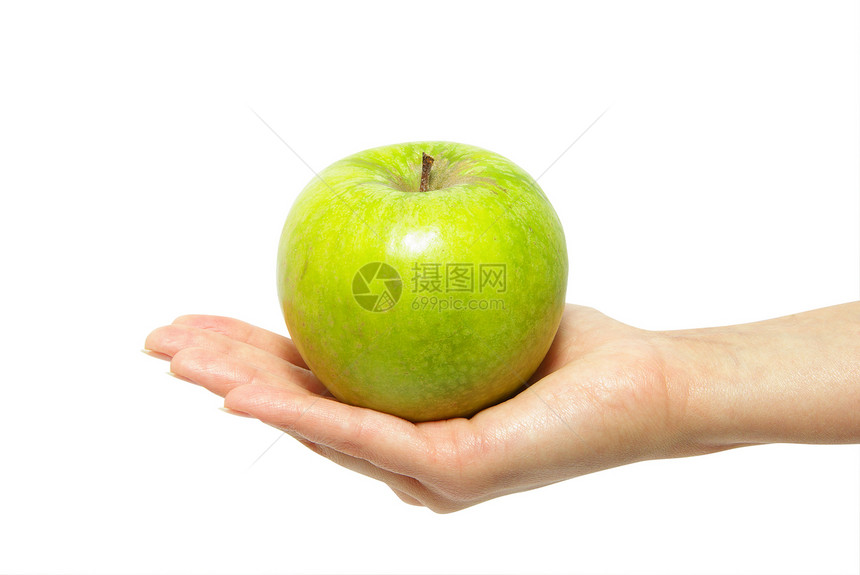 手与苹果水果食物白色种子小吃绿色圆圈营养饮食图片