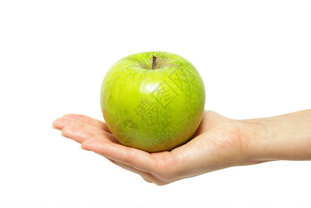 手与苹果水果食物白色种子小吃绿色圆圈营养饮食背景图片