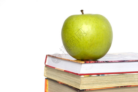 苹果和书本绿色生产白色图书学校生活水果教育背景图片