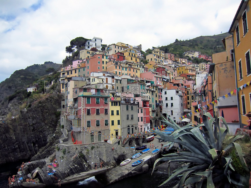 意大利海岸的村庄港口植物建筑学植物群街道图片