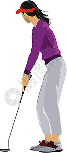 高尔夫打球Golfer 用铁俱乐部打球 矢量插图专注课程俱乐部男性娱乐男人天空运动高尔夫球控制插画
