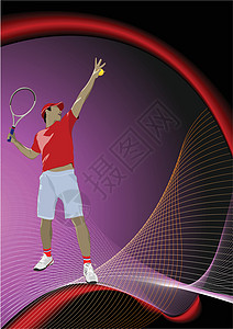 温网网球玩家 设计师的彩色矢量插图男人球拍游戏运动员大满贯法庭速度服务运动爱好插画