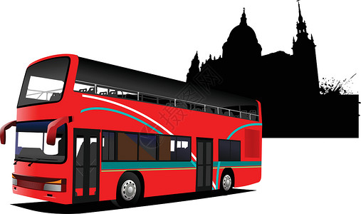 观光巴士伦敦双双Decker观光红色巴士 矢量插图插画