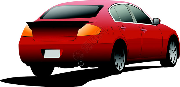 红色彩色轿车在路上 矢量插图背景图片